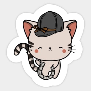 Funny tabby cat is ready to ride a horse Sticker